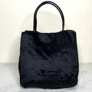 Vintage 90s DESMO Italy Black SHEARED MINK Fur Evening Bag Top Handle Minimalist